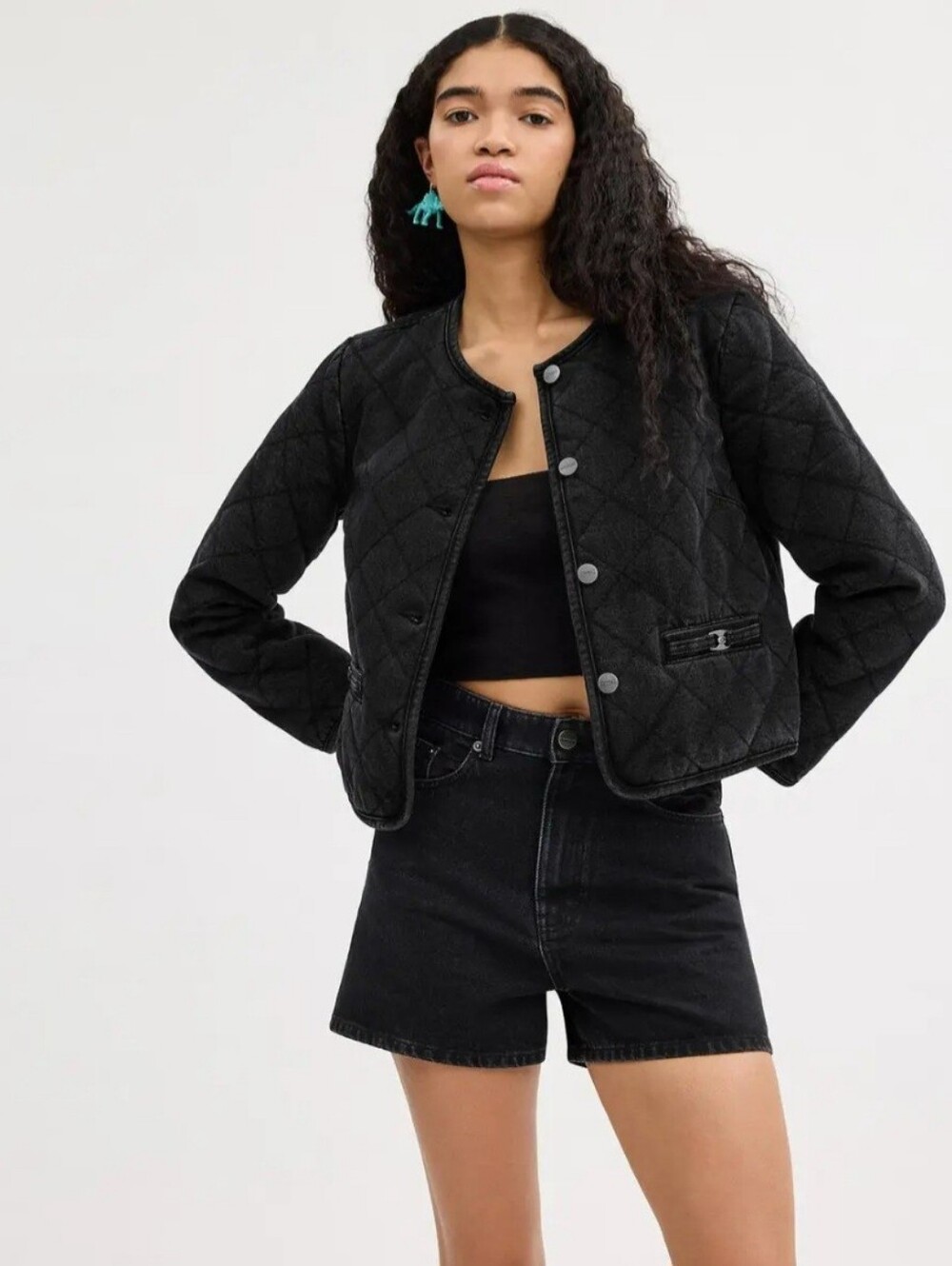 Coach Heritage Black Quilted Lined Women's Button-Front Denim Jacket